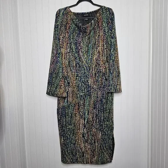 ASHRO Women's Metallic Printed Long Sleeve Midi Sheath Dress Size Medium Artsy - Picture 12 of 12